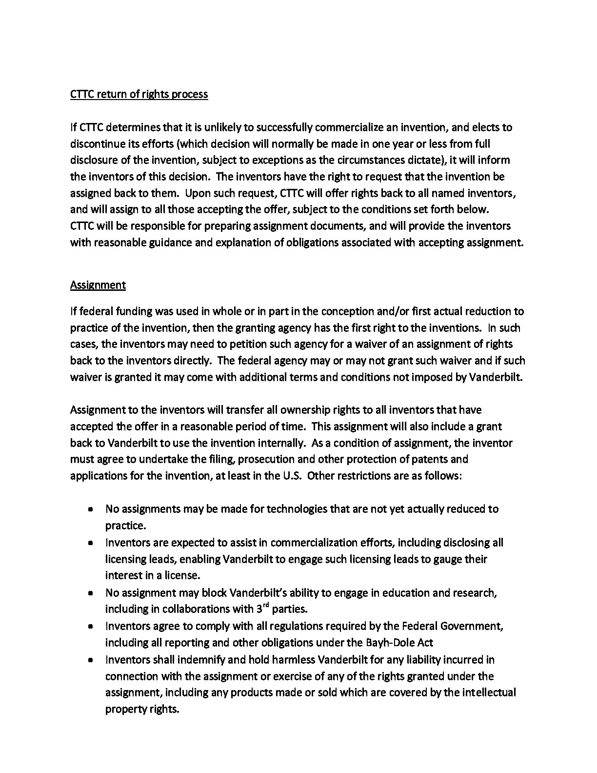 Return of Right procedure and conditions - FAC