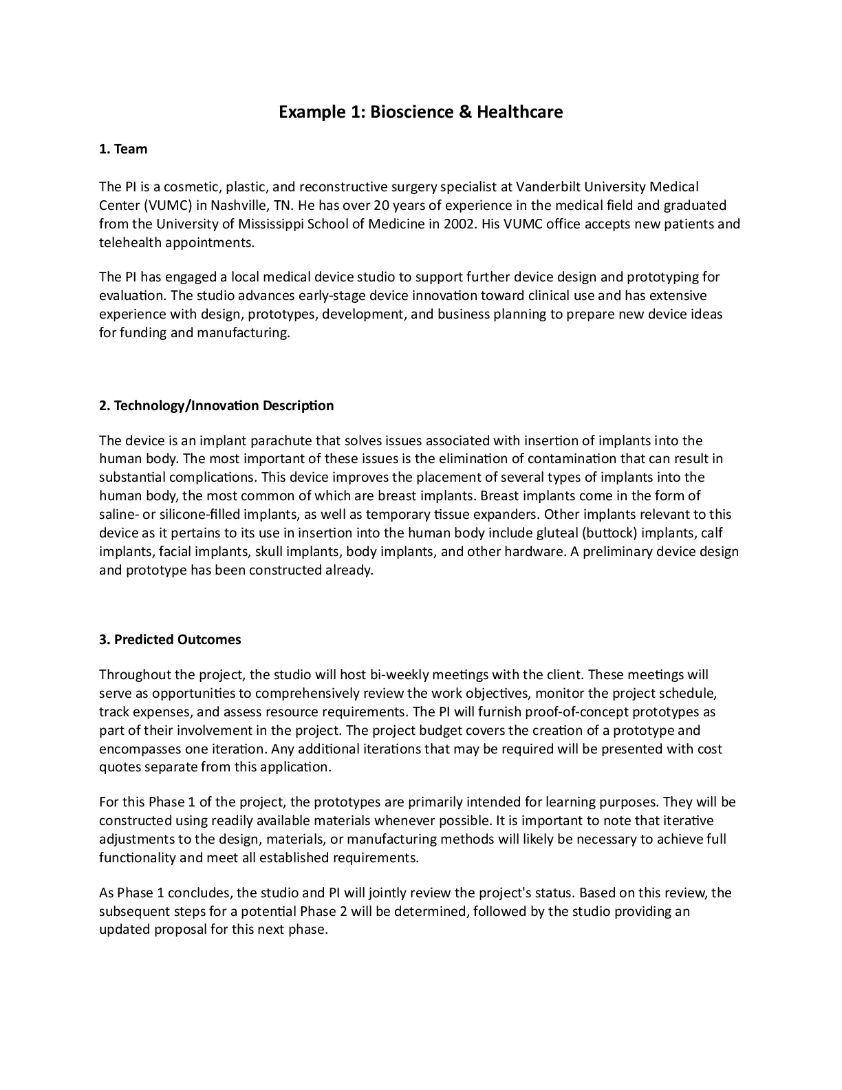 Example 1: Bioscience & Healthcare
