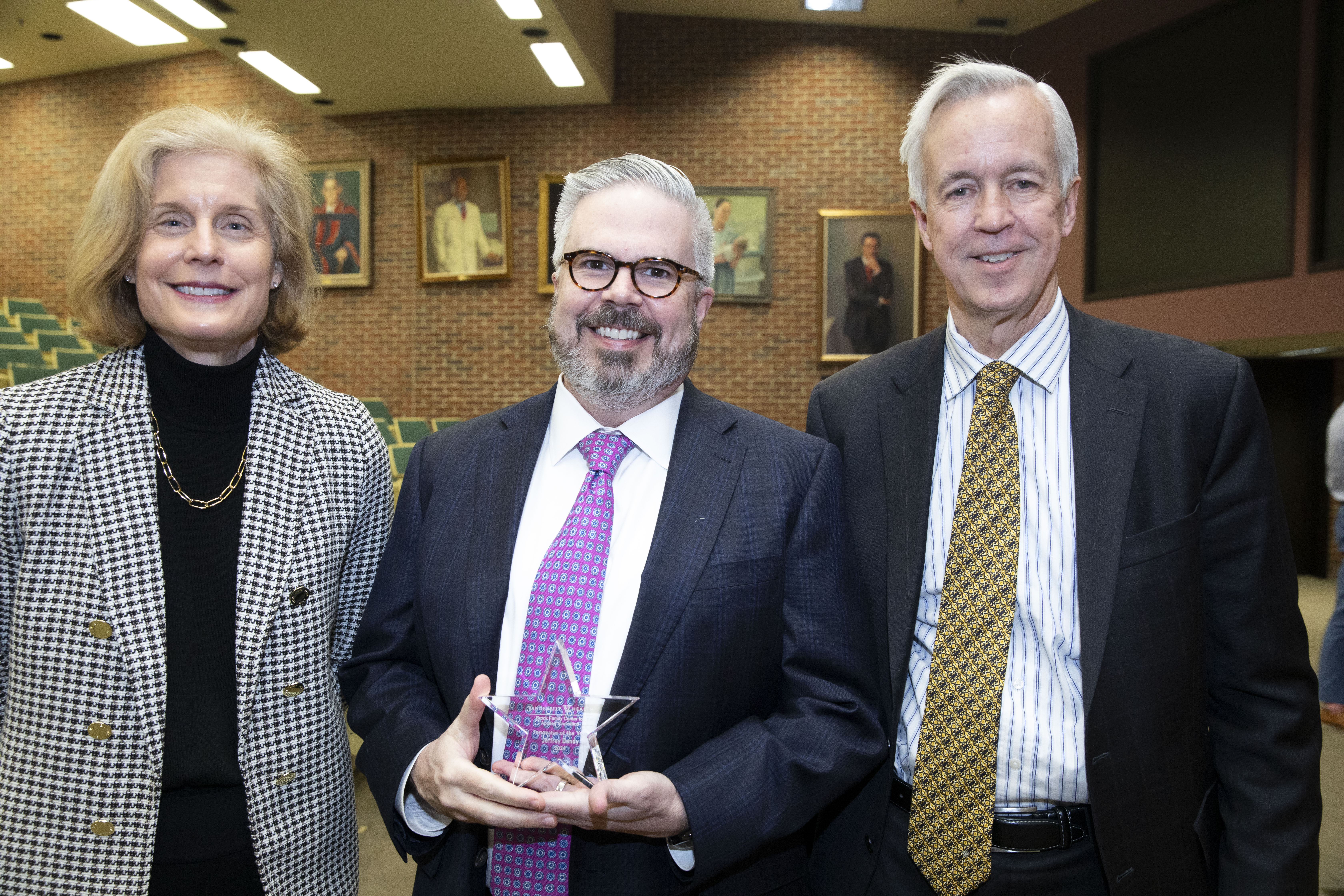 Jennifer Pietenpol, Jeffrey Dendy, and Russelle Bradbury at the 2024 Brock Center Innovator of the Year Lecture